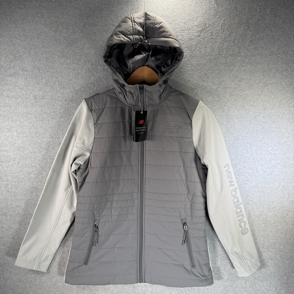 NWT Balance Cream/Gray Quilted Puffer Comfort Fit Hooded Jacket Size Medium
